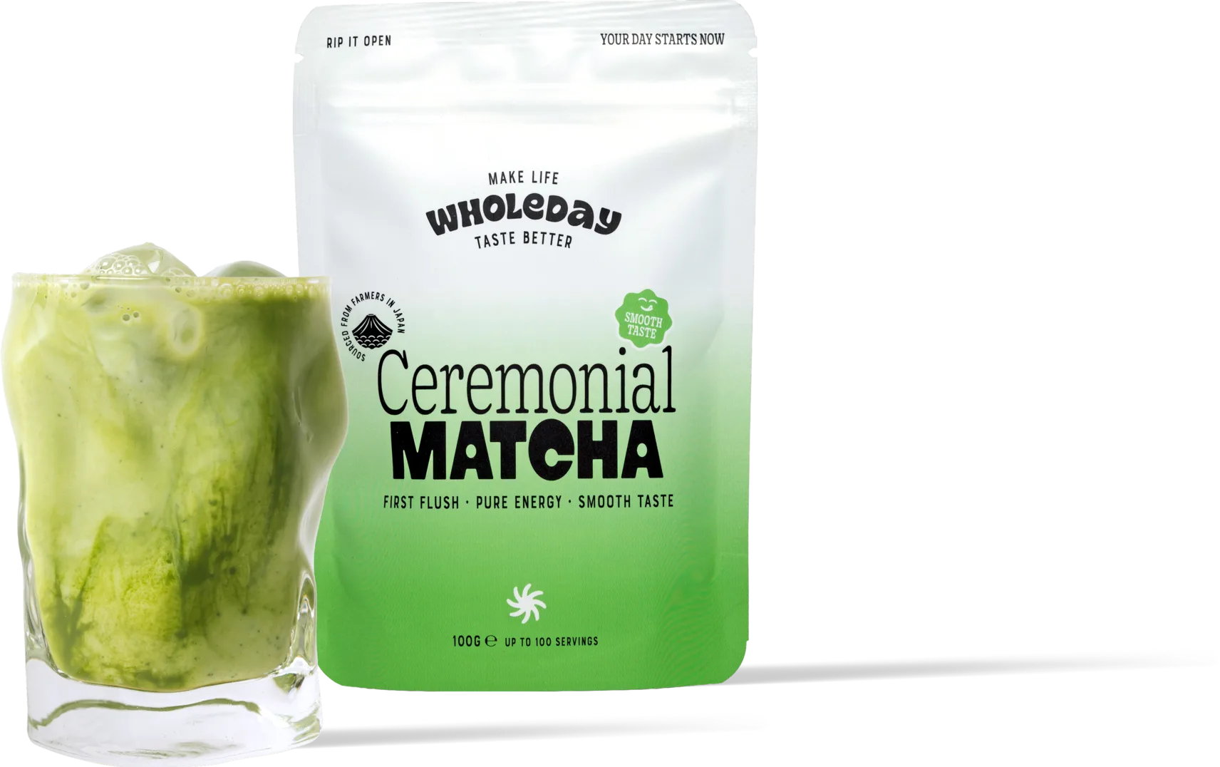 Wholeday Ceremonial Matcha with an iced matcha latte