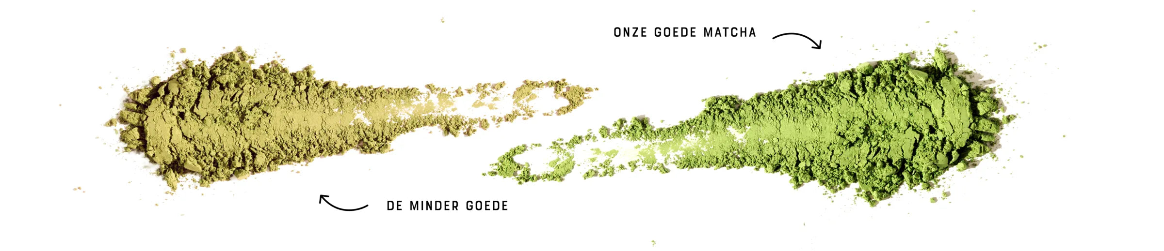 Wholeday matcha, bright green, beside lower-grade matcha, dull yellow — the colour says it all